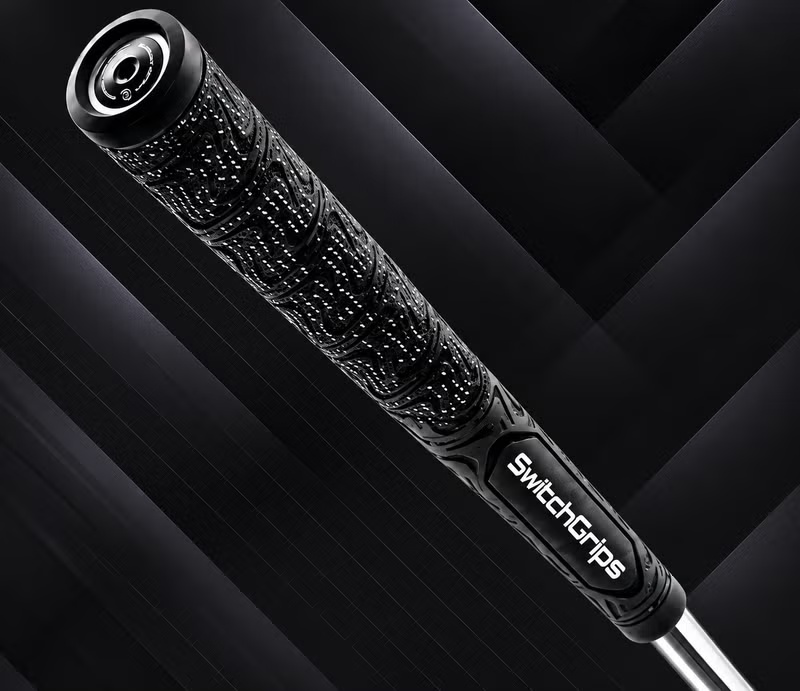 Close-up view of the black SwitchGrips golf grip